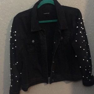 Black denim Jacket with Pearls